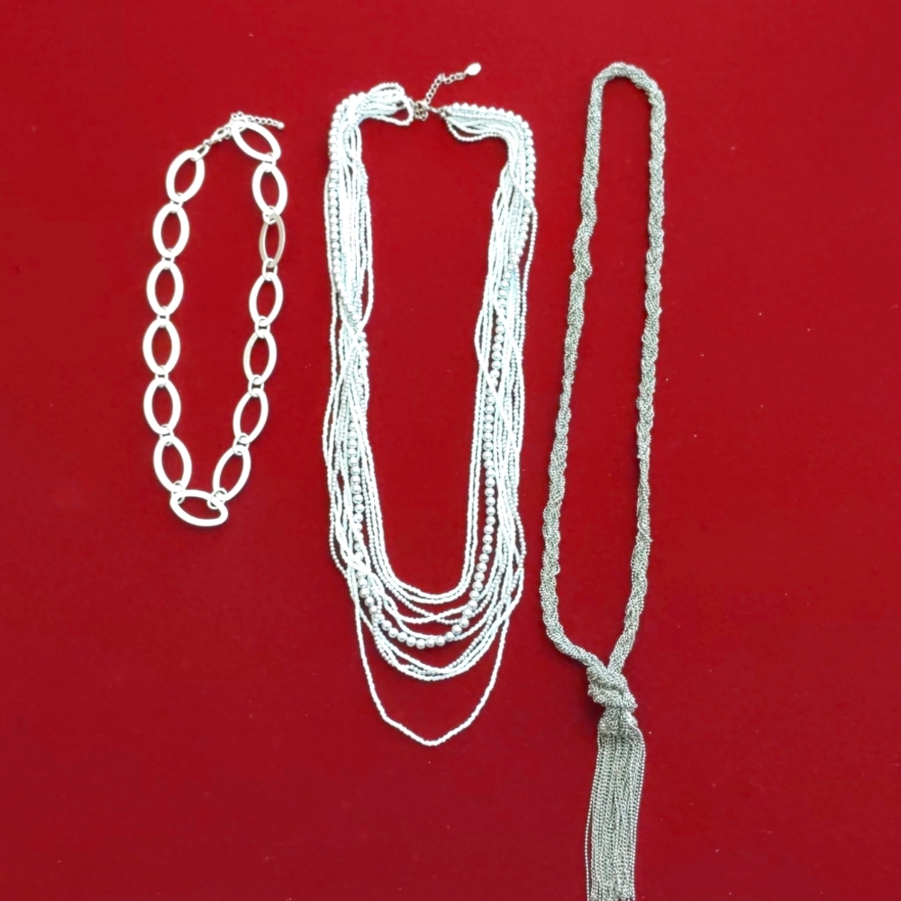 3 for $30 Fashion Jewelry Lot of Three Necklaces Stackable Silver Beaded